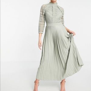 ASOS Little Mistress Lace Detail Midaxi Dress In Sage Green
